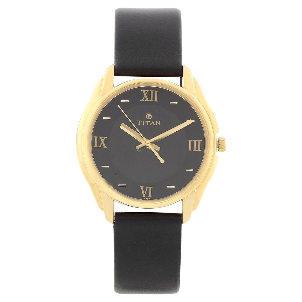 Buy Online Titan Quartz Analog Black Dial Leather Strap Watch for