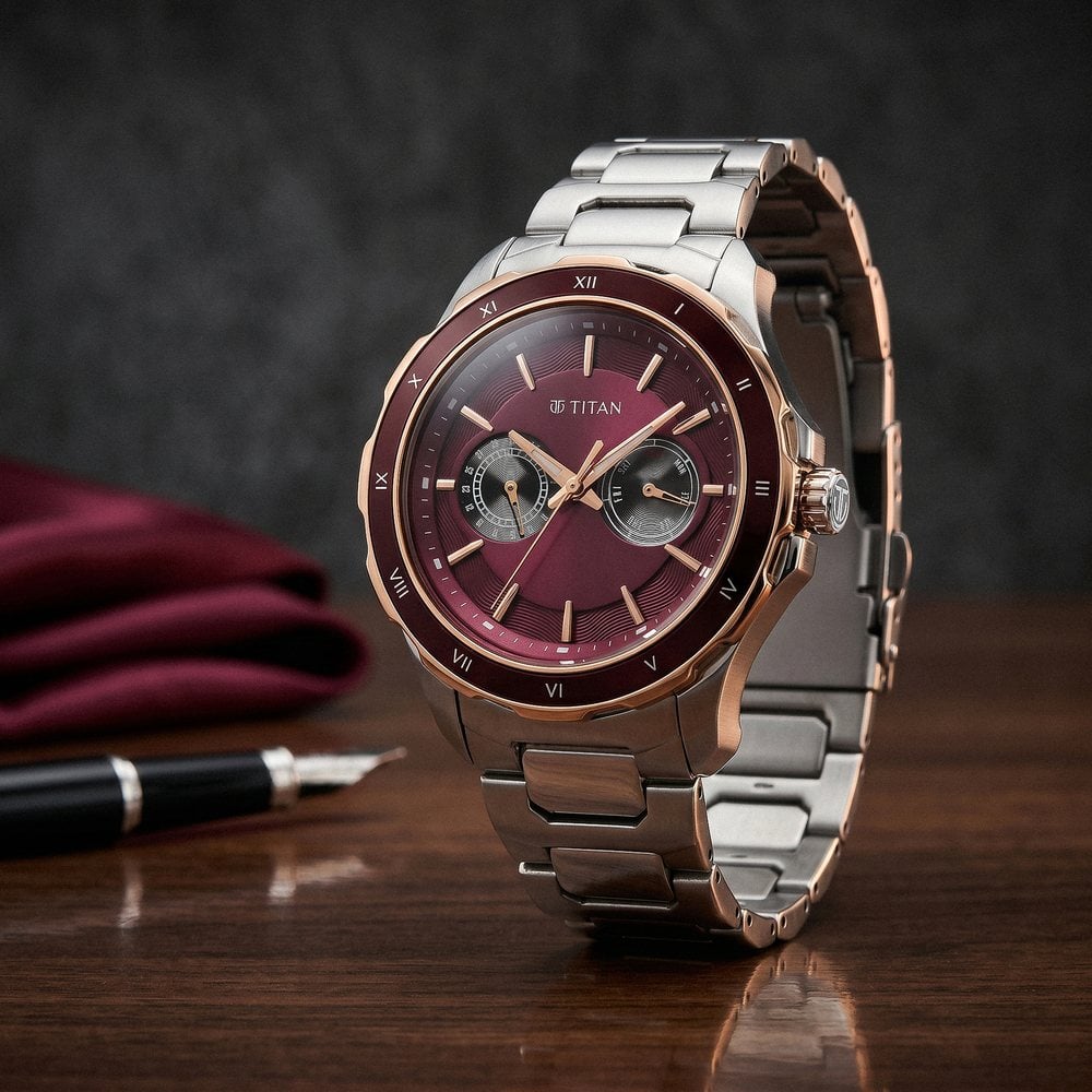Buy Online Titan Regalia Opulent Two-Eye Multifunction Burgundy