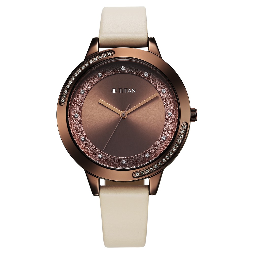Buy Online Titan Razzle Dazzle Quartz Analog Brown Dial Leather Strap
