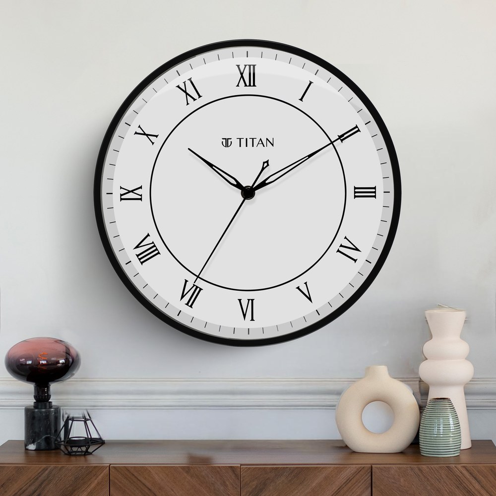 Buy Online Titan Metallic Wall Clock White Dial Silent Sweep Technology