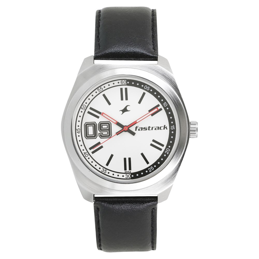 Buy Online Fastrack Varsity Quartz Analog White Dial Leather Strap