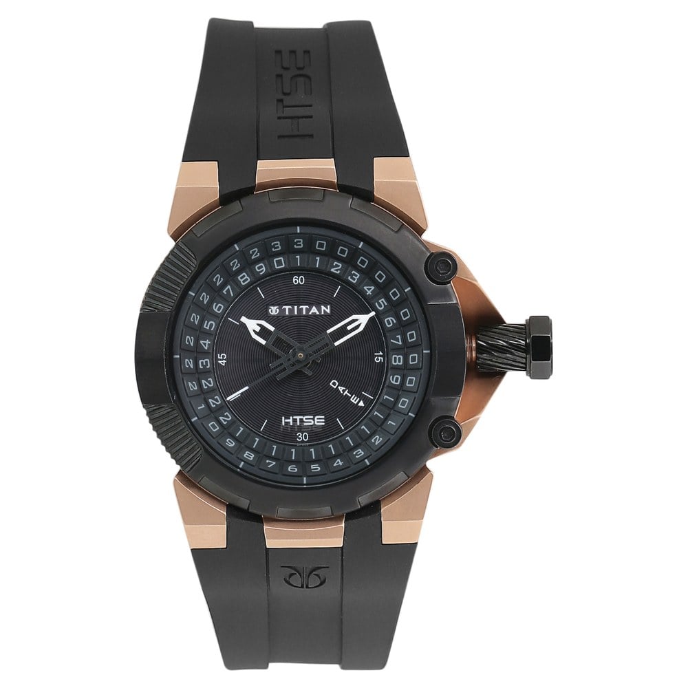 Buy Online Titan Quartz Analog Solar Black Dial Plastic Strap Watch for Men 1539kp02 Titan