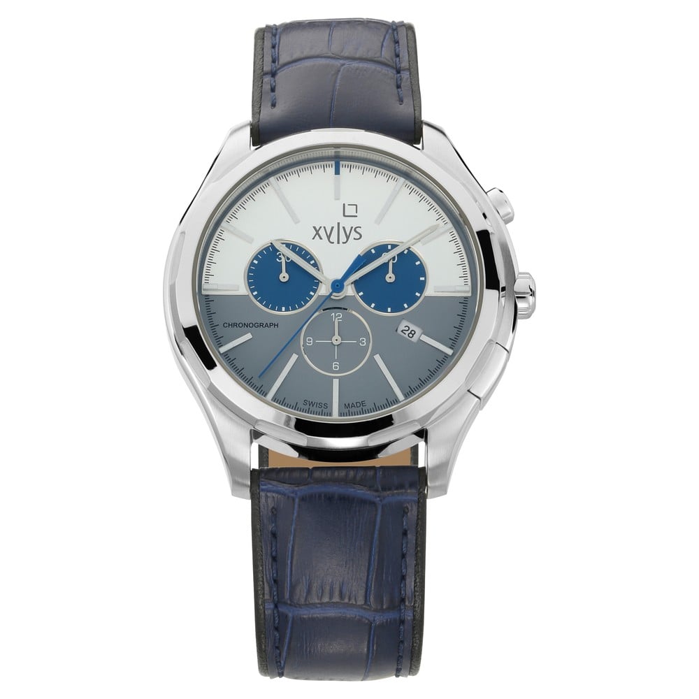 Buy Online Xylys Swiss Chronograph Blue Leather Strap and Bicolour