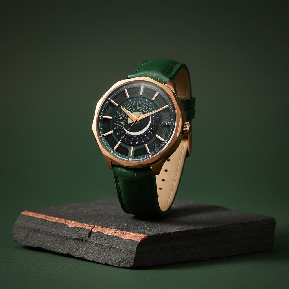 Buy Online Titan Stellar Analog with Sun Moon Phase and Green Dial