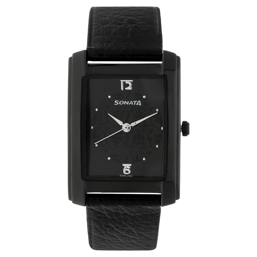 Buy Online Sonata Quartz Analog Black Dial Leather Strap Watch for Men nk7953nl01 Titan