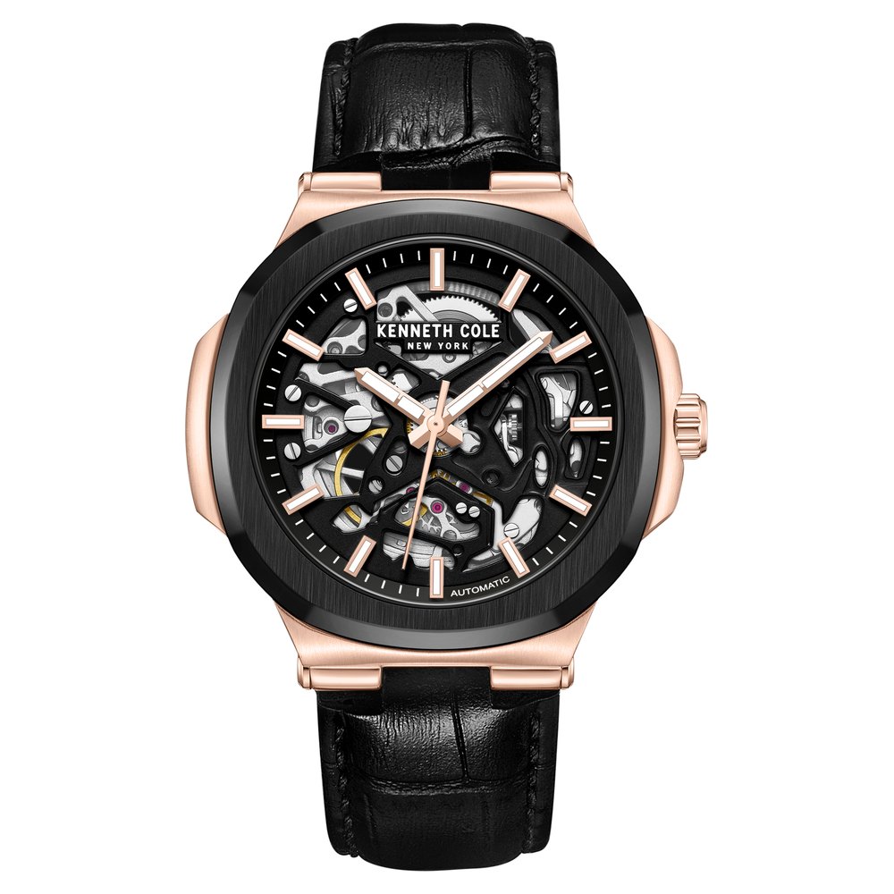 Buy Online Kenneth Cole Automatic Black Dial With Black Leather
