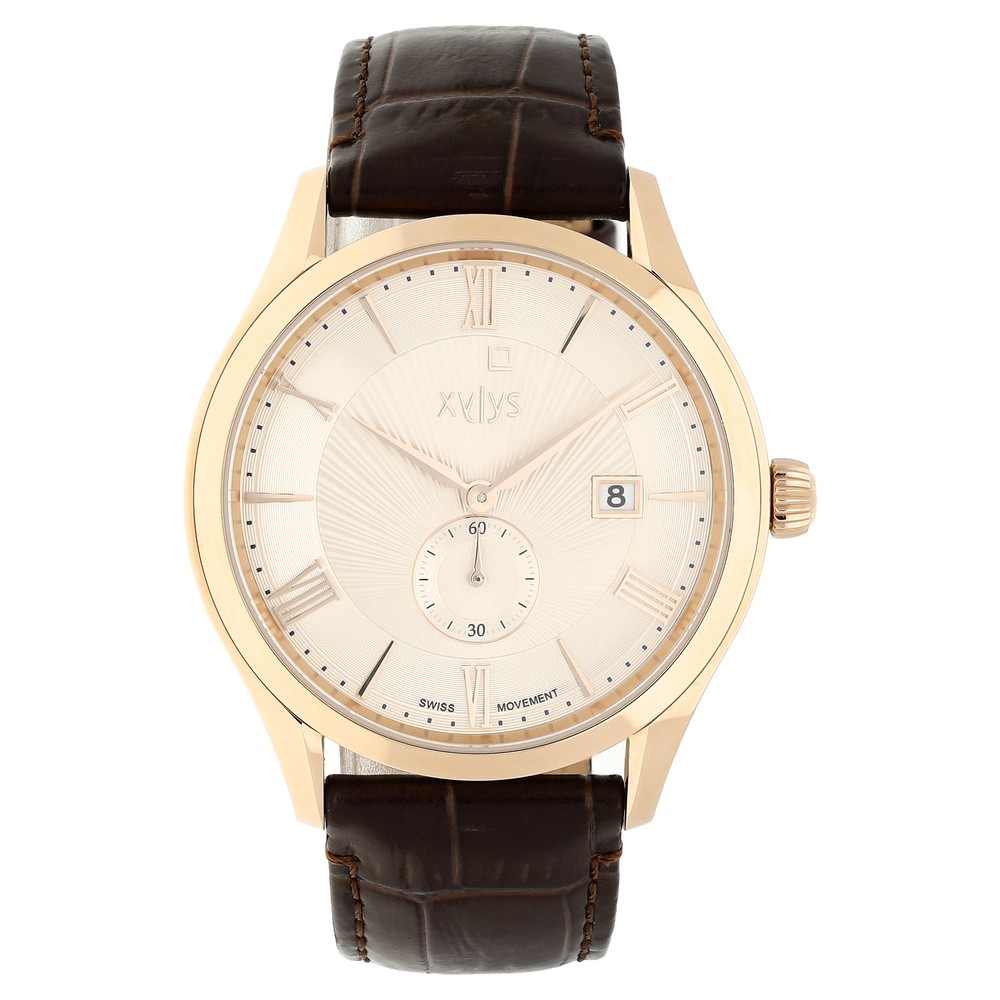 Buy Online Xylys Swiss Analog with Date Brown Leather Strap Beige
