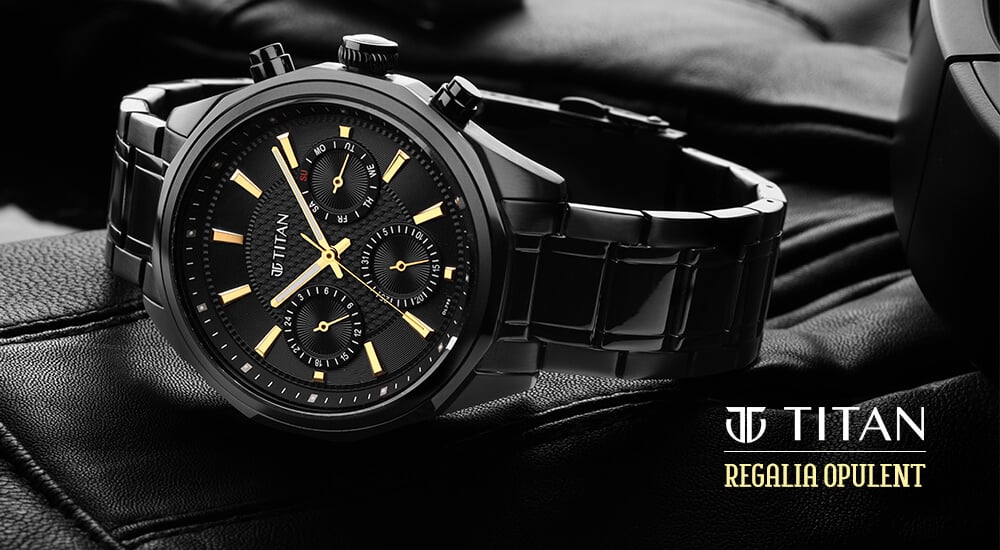 Buy Online Titan Quartz Multifunction Black Dial Stainless Steel