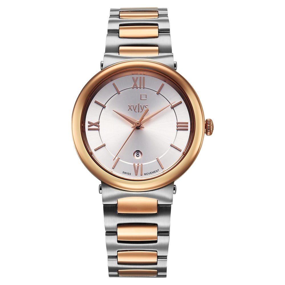アクセサリー 5050 Buy Online Xylys Quartz Analog with Date Silver Dial Two Toned