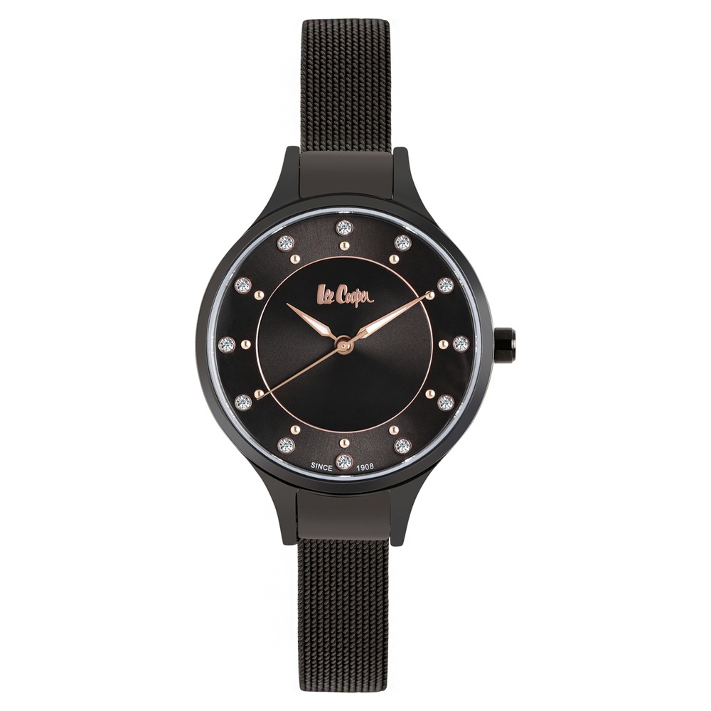 Buy Online Lee Cooper Quartz Analog Black Dial Metal Strap Watch